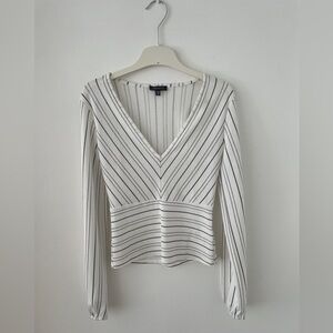 Dynamite White and Black V-Neck Blouse